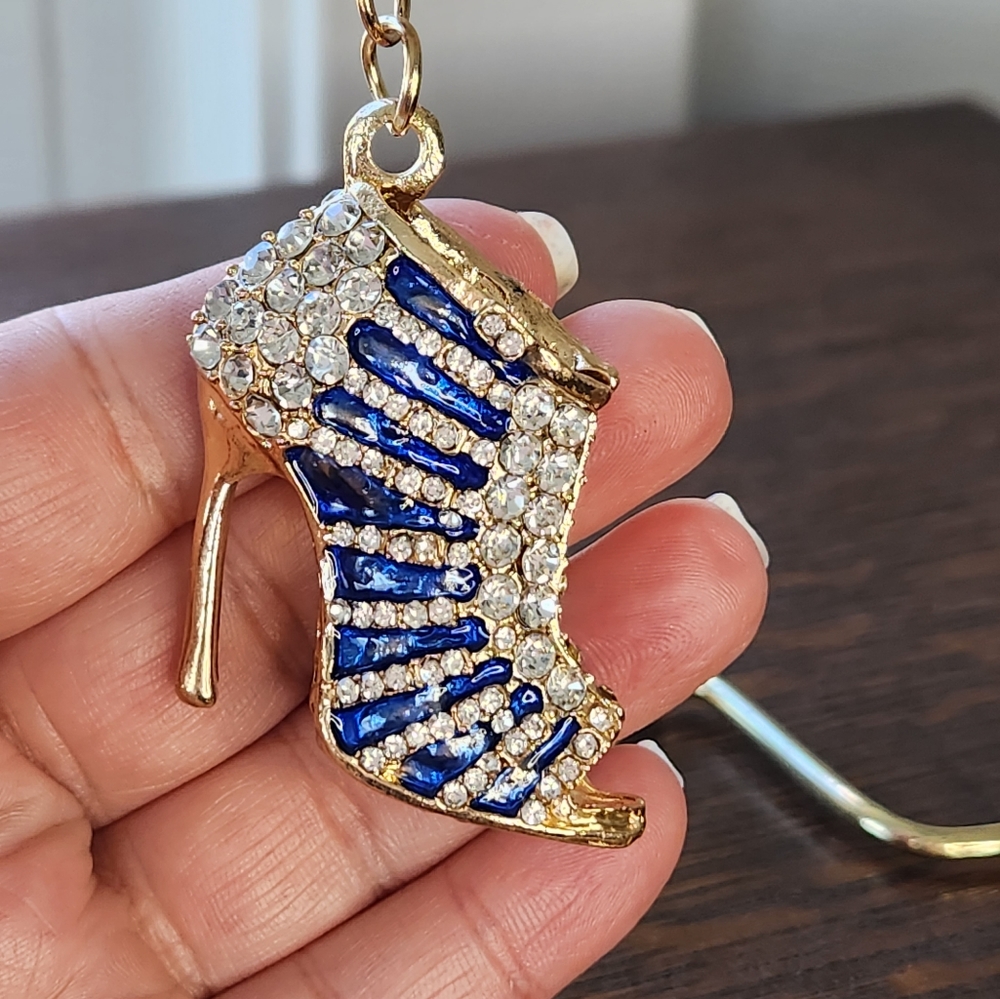NWT HIGH HEEL BLUE SHOE BAG CHARM metal and crystals